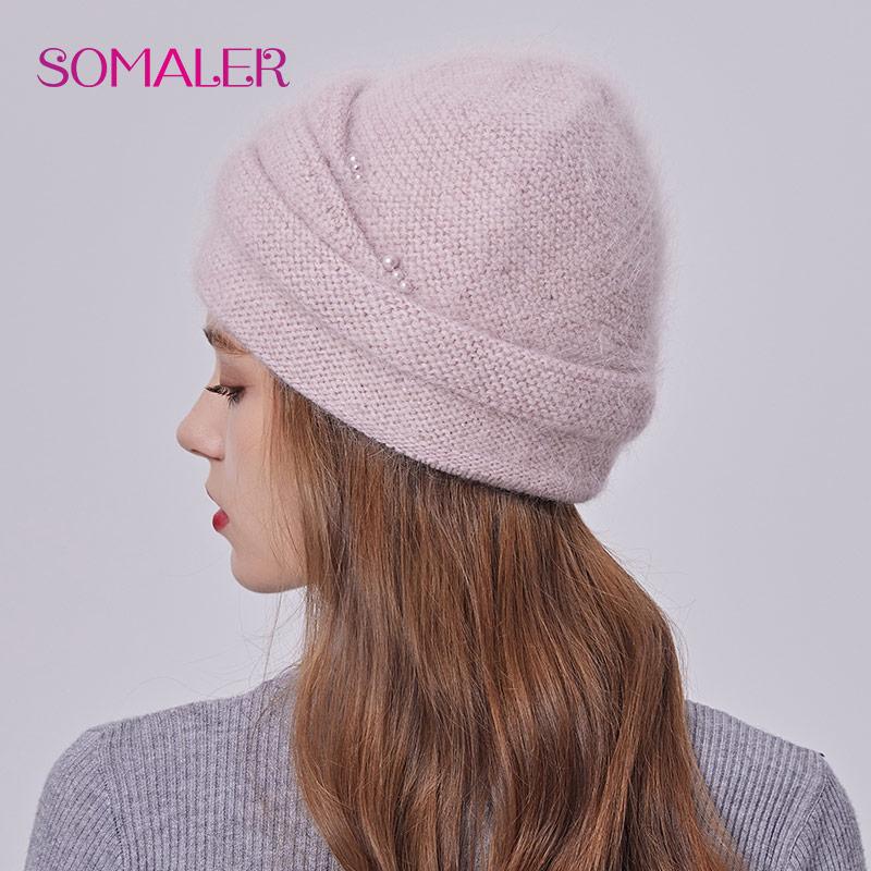 SOMALER Зимняя вязаная шапка из ангорской шерсти для пожилых женщин. Женские элегантные вязаные шапки. Толстые теплые шапки из кашемировой шерсти с искусственным жемчугом.