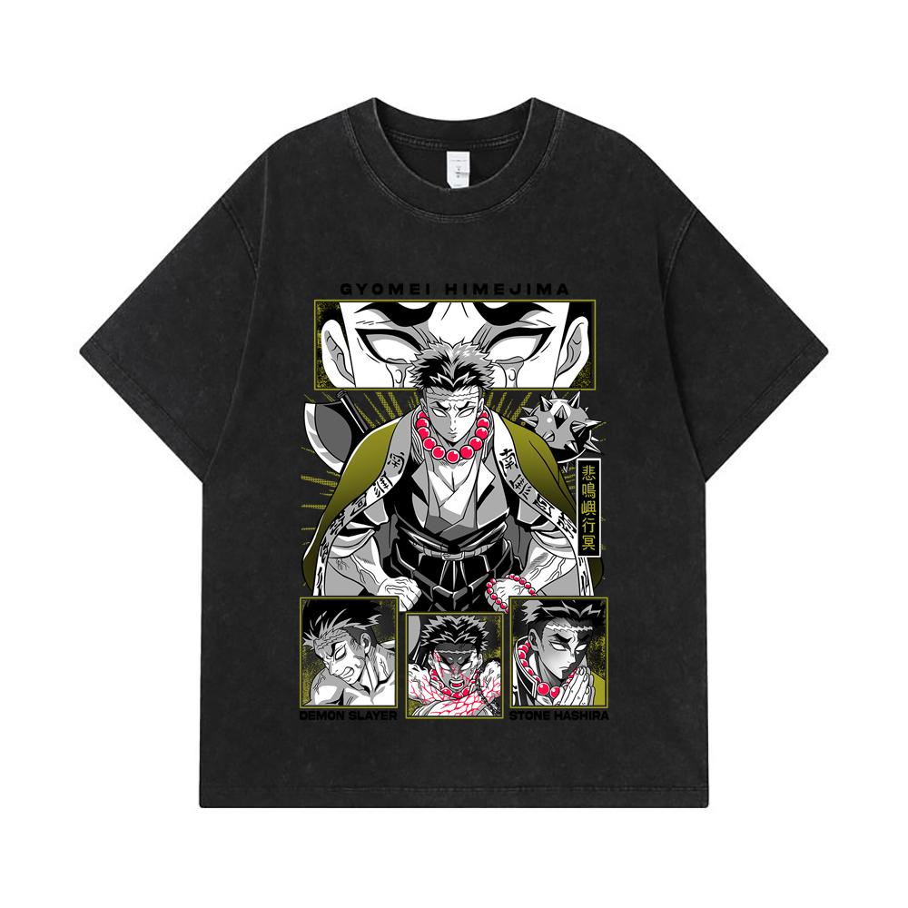 275 GSM Washed T-shirts 100% Cotton Demon Slayer V84 Gyomei Print Unisex Heavy Cotton T Shirt