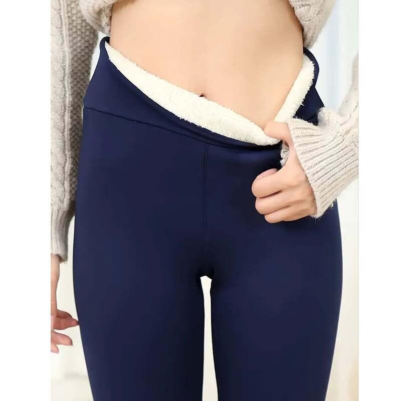 Офисные женские теплые толстые бархатные леггинсы, повседневные брюки с высокой талией, компрессионные брюки из овечьей шерсти, женские морозостойкие брюки 29265