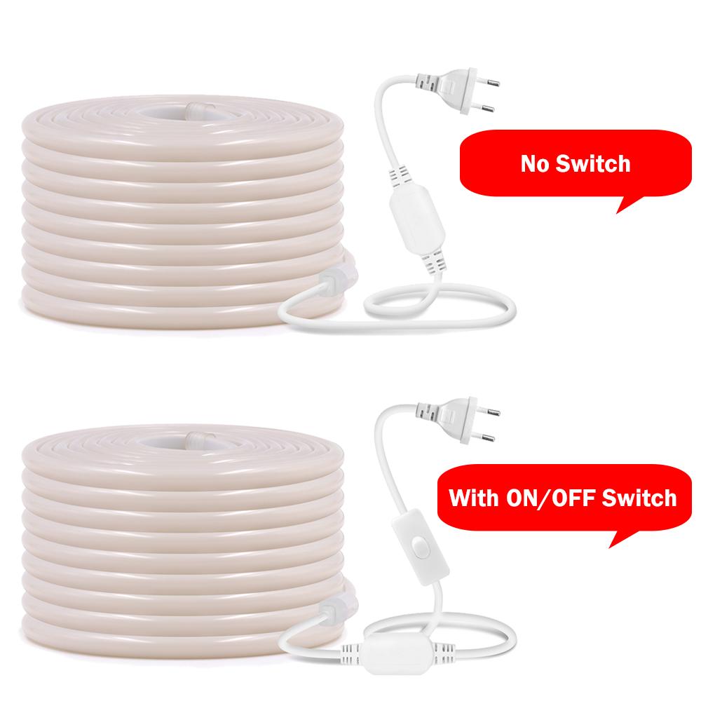 Светодиодная неоновая лента COB 220 В, равномерное свечение 270°, водонепроницаемая, 288 светодиодов/м, гибкая лента с выключателем, вилка ЕС для освещения дома и сада