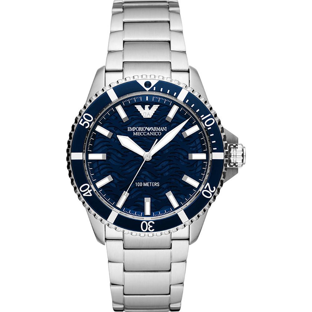 Emporio Armani Мужские механические автоматические часы AR60059 с синим циферблатом и серебряным браслетом из нержавеющей стали