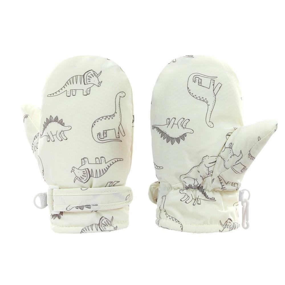 Windproof Cartoon Dinosaur Print Mittens Waterproof Winter Gloves Kids Skiing Snow Gloves Children