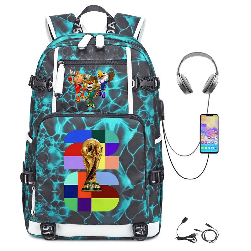2026 World Cup Print Student Backpack Large Capacity Outdoor Travel Bag USB Charging Laptop Backpack Trendy