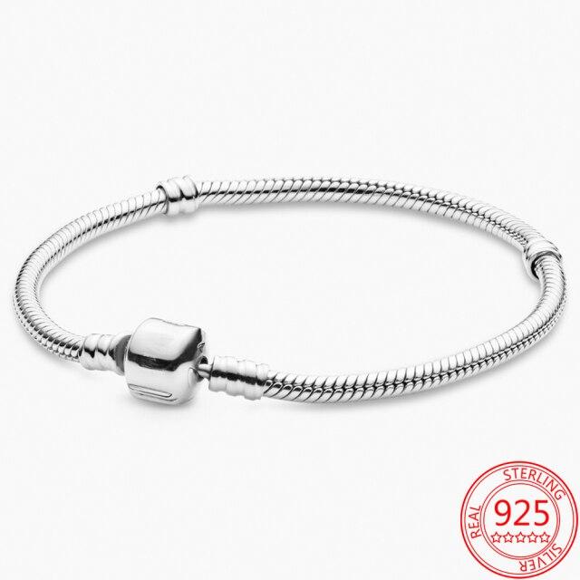 Оригинальный настоящий 100% стерлингового серебра S925 пробы браслет с застежкой в виде сердца с синими драгоценными камнями, подходящий для подарка с подвесками из серебра 925 пробы