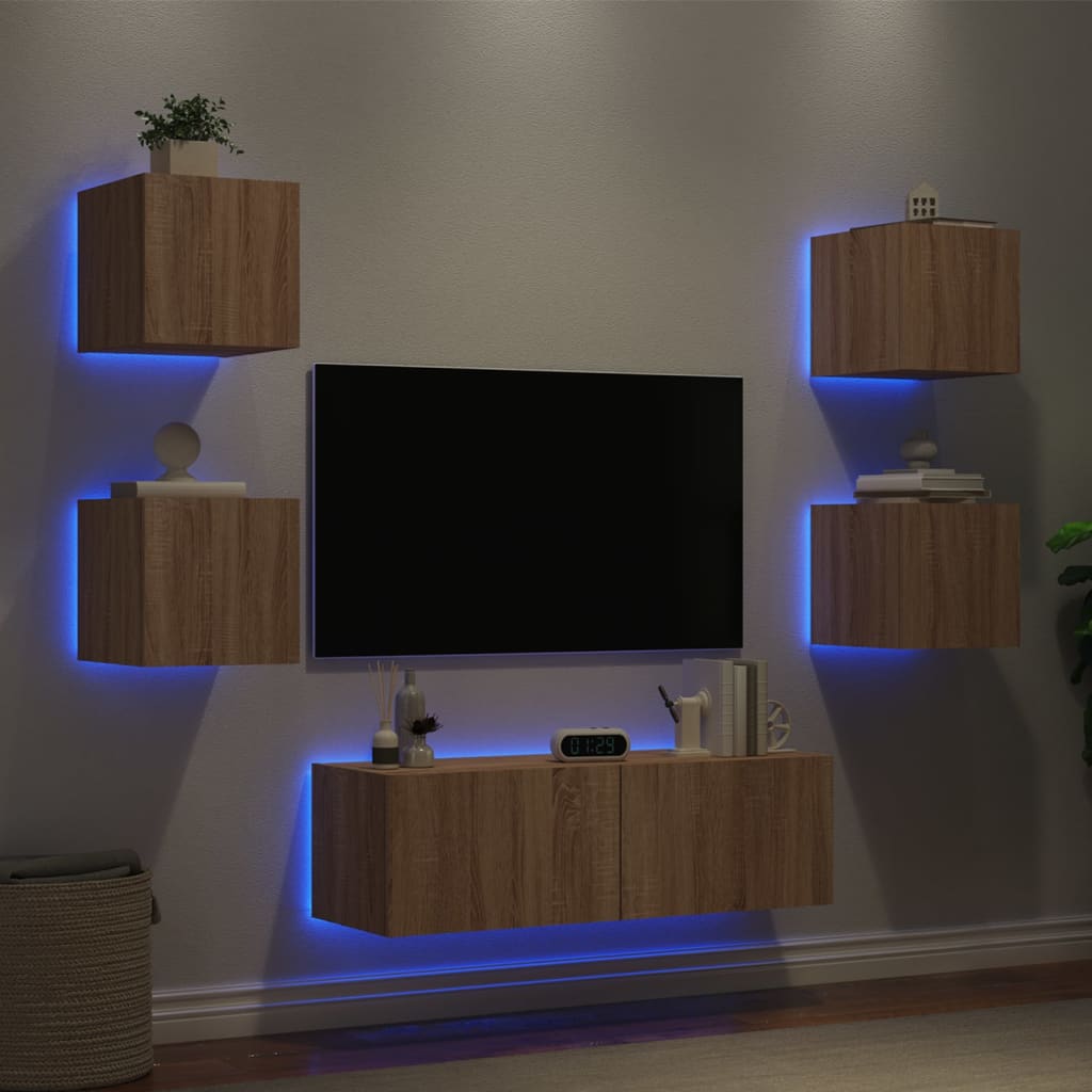 Vidaxl 5-Cz. Zestaw Mebli Tv Z Oświetleniem Led, Dąb Sonoma