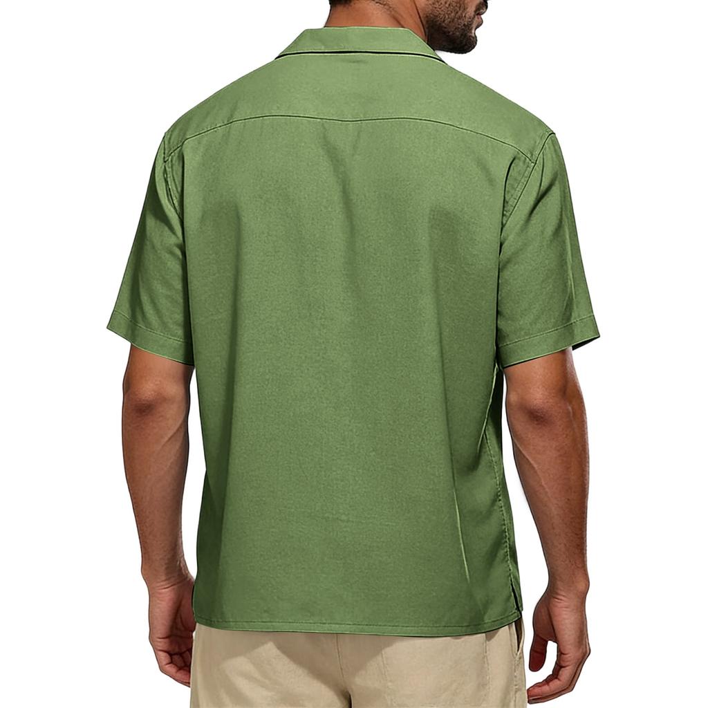 Men's Casual Collar Relaxed Short-sleeved Shirt - Men's Plain Cotton And Linen Breathable Shirt