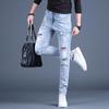 Высококачественные мужские джинсы, новые тонкие мужские брюки на небольшую ногу, весенне-осенние эластичные длинные брюки