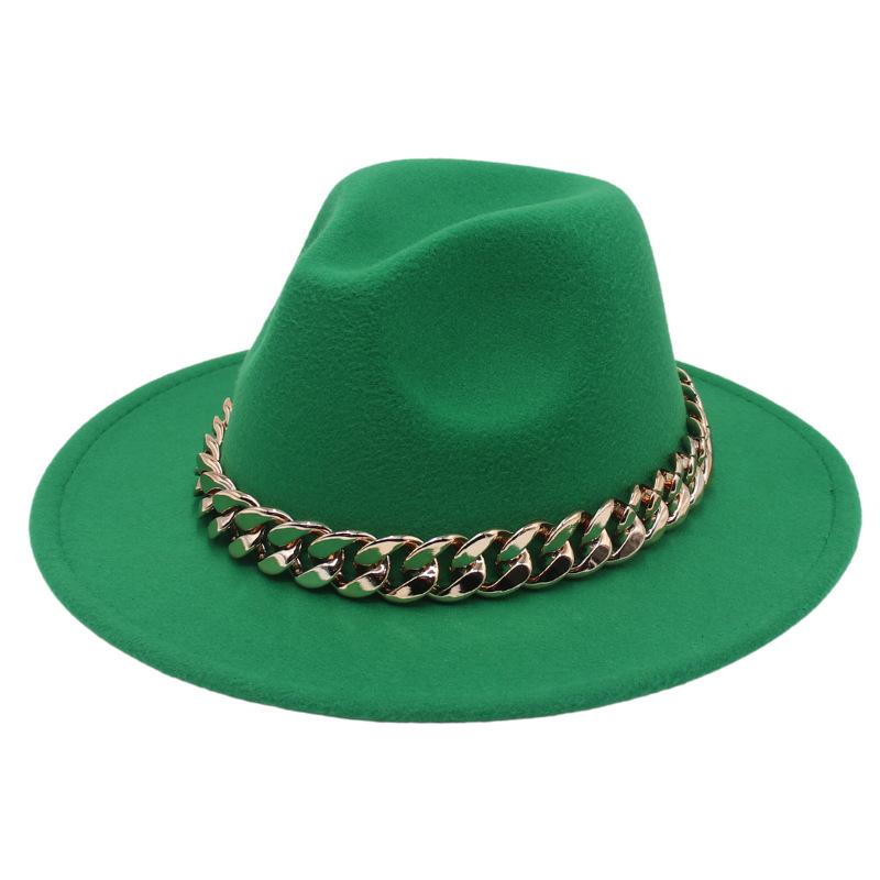 Джазовая шляпа Большая золотая акриловая цепь Цилиндр Фетровая шляпа Федора