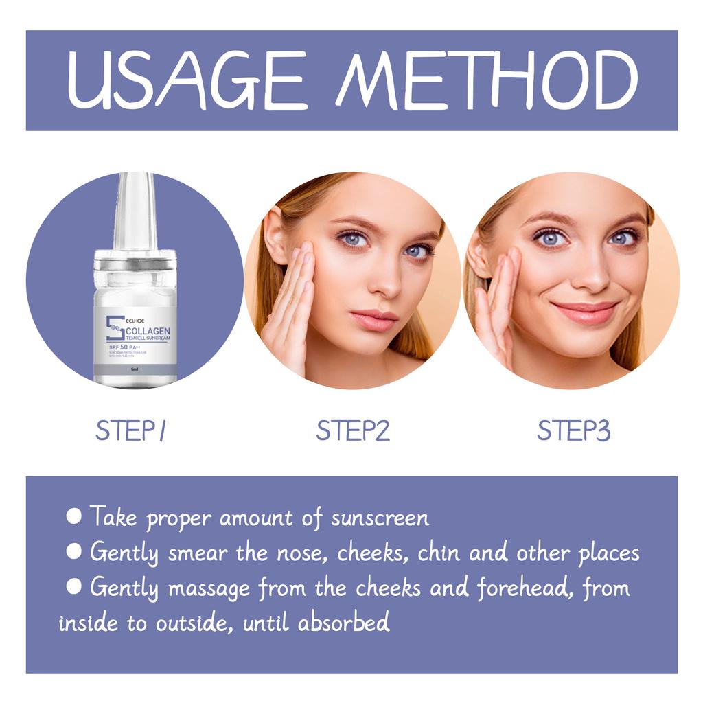 EELHOE Коллагеновый солнцезащитный крем Уход за кожей лица и тела SPF45++ Крем для защиты от УФ-солнца Контроль жирности Увлажняет осветляет кожу Жемчужный консилер