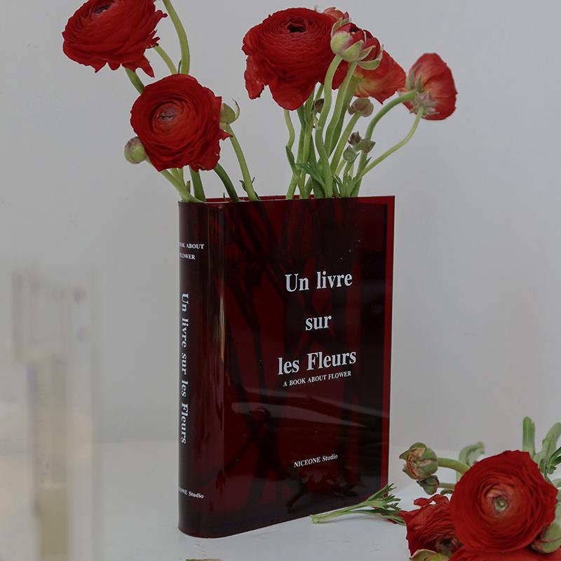 Custom Modern Transparent Acrylic Vase for Home Decoration Nordic Minimalist Style Floor Vase Stone Finish for Bookshelves/Desks