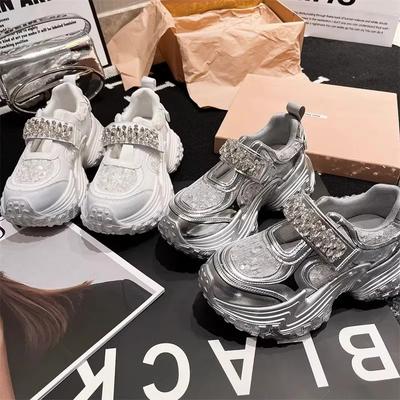 2024 Новые массивные туфли Мэри Джейн для женщин, спортивная обувь, модная повседневная обувь со стразами на мелкой платформе, женские балетки