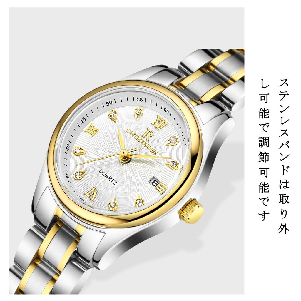 RORIOS Простые кварцевые часы из нержавеющей стали с датой Водонепроницаемые Идеально подходят для и на каждый день Золотые женские часы, Популярные, Стильные, Аналоговые, Механизм, Ремешок, Дисплей,