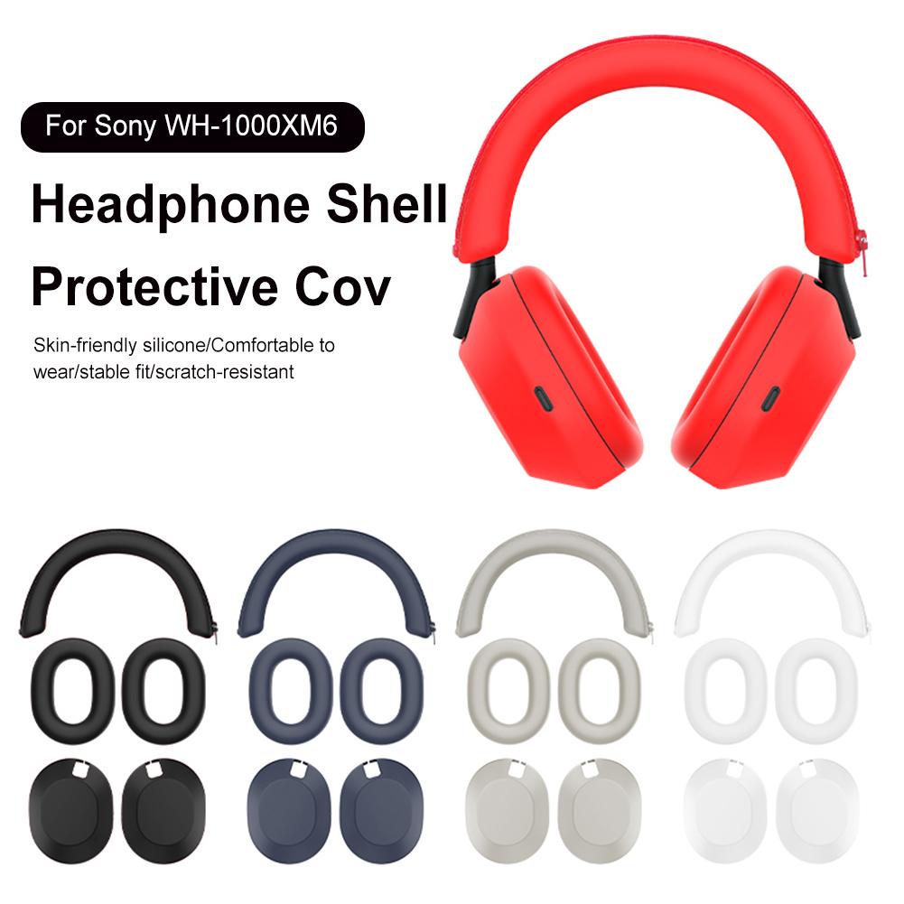 3Pcs Replacement Ear Pads Solid Color Silicone Headset Protective Case Headbeam/Earmuff Sleeve/Shell for Sony WH-1000XM6 Headset