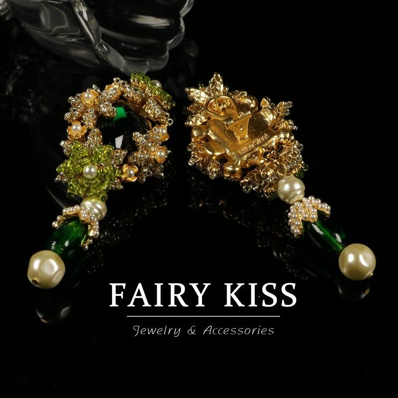 Комплект ожерелья и серег «Тяжелая промышленность» из плетеных рисовых бусин, с подвеской в виде снежинки из изумрудной имитации жемчуга, премиальный темперамент