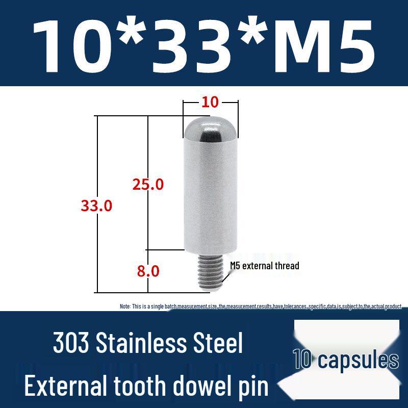 Stainless Steel External Thread Dowel Pin with Tapered/Round/Flat Head, Locating Column M3/M4/M5/M6