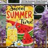 2D Flat, Vintage Summer Metal Wall Plaque - Lemonade & Watermelon Slices with Sweet Summer Time Text - 8x12 Inch Retro Aluminium Sign for Home, Cafe