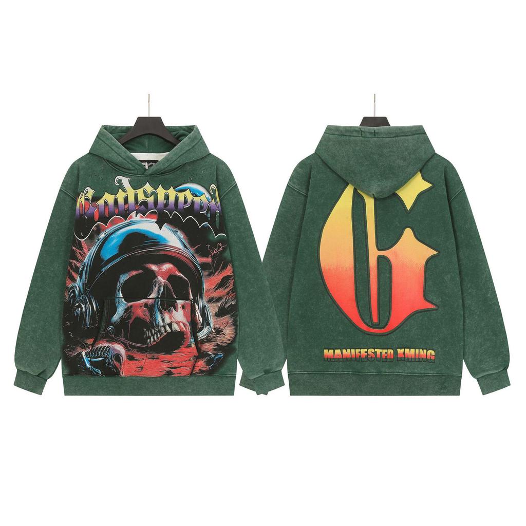 Худи с ретро-принтом 'God Bless America' в стиле рок-стрит, стиранное, повседневное, свободного кроя