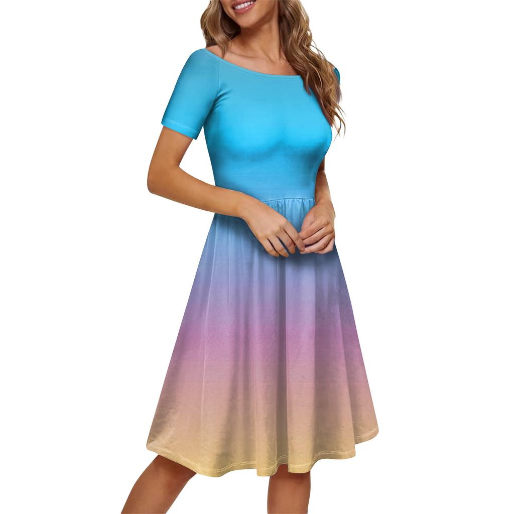 Women's Dress Short Sleeve Raglan Round Neck Large Neck Off Shoulder Gradient Dress