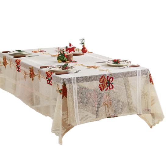Кружевная скатерть с вышивкой Санта-Клауса и рождественского колокольчика, праздничная