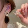 New French Light Luxury Gold Color Flower Stud Earrings For Women Korean Zircon Exquisite Earring Party Christmas Jewelry Gift