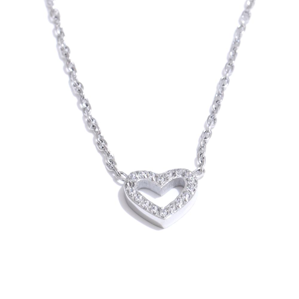 Yhpup Korean Style Shiny Cubic Zirconia CNC Hollow Heart Love Necklace Pendant Delicate Fashion Jewelry Valentine's Day Gift