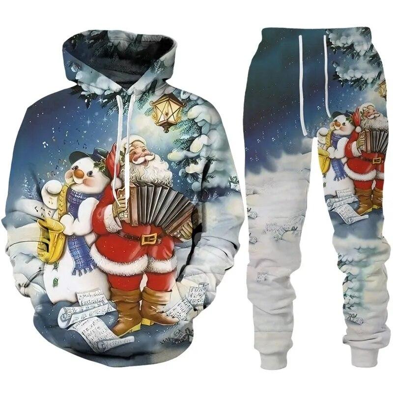 Y2k Newest Christmas 3D Print Hoodie/Suit Funny Santa Claus New Year Carnival Party Tracksuit Set Men Xmas Streetwear Clothing