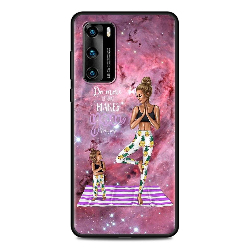Черный чехол для Huawei P Smart Z P30 Y6 P40 Lite E Y7 P20 Pro Y6p Y8p Y9 2019 Y8s ТПУ чехол для телефона девушка ребенок супер мама женщина