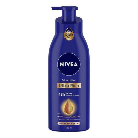 NIVEA Ultra Rich Body Milk 400ml Body Lotion | 48 H Moisturization | With 2X Almond Oil | Smooth and Healthy Looking Skin |For Very Dry Skin