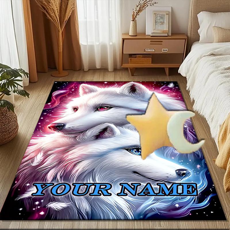 1PC Custom Name Wolf Dreams Stars Theme Floor Mat Ideal for Living Room, Game Rooms, Office, Bedroom Floor Mat Design