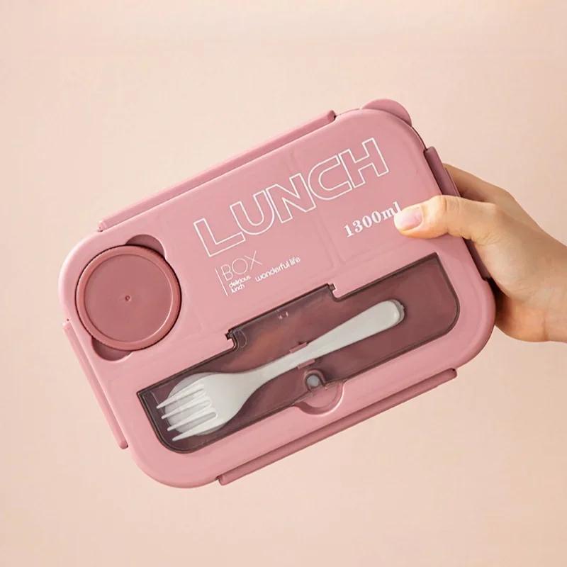 Compartment 1300ML Portable Lunch Box Kids Students Office Bento Box With Fork and Spoon Microwave Food Storage Container