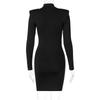 Women Spring Autumn Long Sleeve Bodycon Soild Color Black Slim Package Hip Mini Dress Female Clothing Streetwear