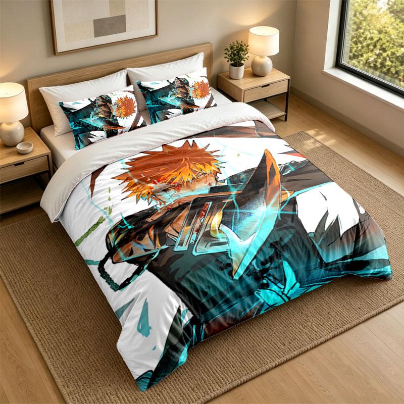 3Pcs Bedding SetBleach anime Soft Bed Sheet and Two Pillowcases Home Bedroom Decor