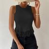 Женский сплошной цвет без рукавов, летний повседневный укороченный жилет с кисточками и голой талией