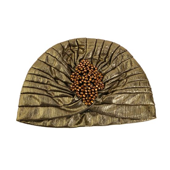 Женская шляпа-цилиндр с ромбовидным декором из стразов, плиссированный тюрбан, шляпа, украшенная золотым покрытием, головной убор с эластичной конструкцией