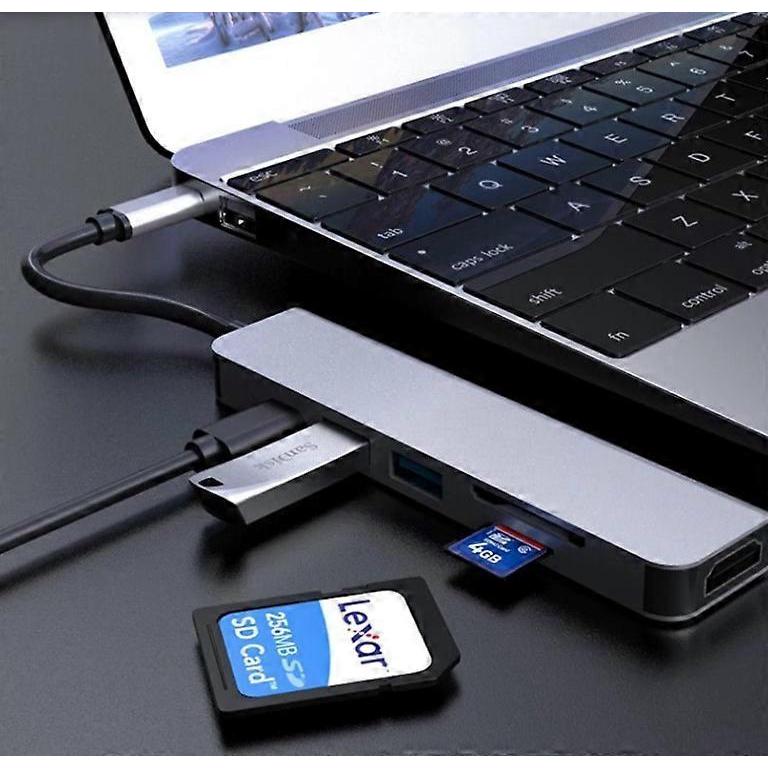 6-in-1 USB-C Hub for MacBook Pro – Type-C 4K HDMI Multiport Adapter with SD Card Reader – Gray