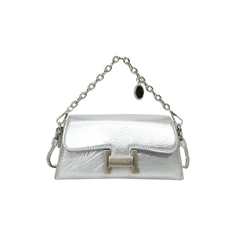 Нишевая дизайнерская серебряная сумка, женская модная простая популярная сумка подмышками, женская сумка с цепочкой на плечо, сумка через плечо
