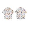 Harajuku Kawaii Cat Print Блузки женские милые графические белые рубашки с короткими рукавами оверсайз повседневный кардиган в пляжном стиле
