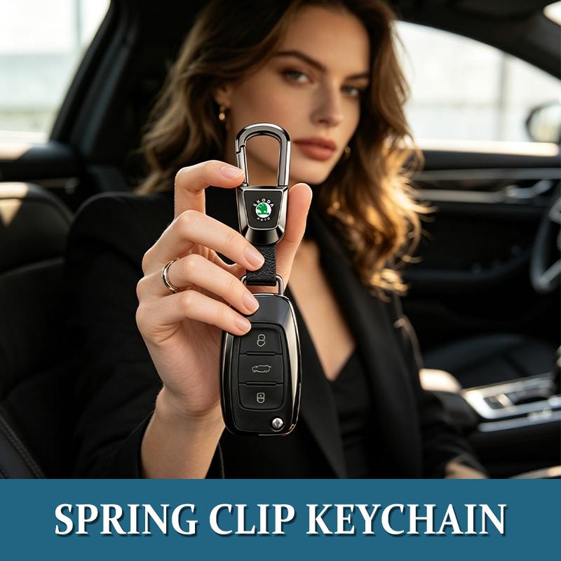 VIJT4 For Skoda 2026 Metal Keyrings Keychain Leather Key Rings Spring Snap Kodiaq Fabia Kamiq Karoq Octavia 2 3 Rapid Scala