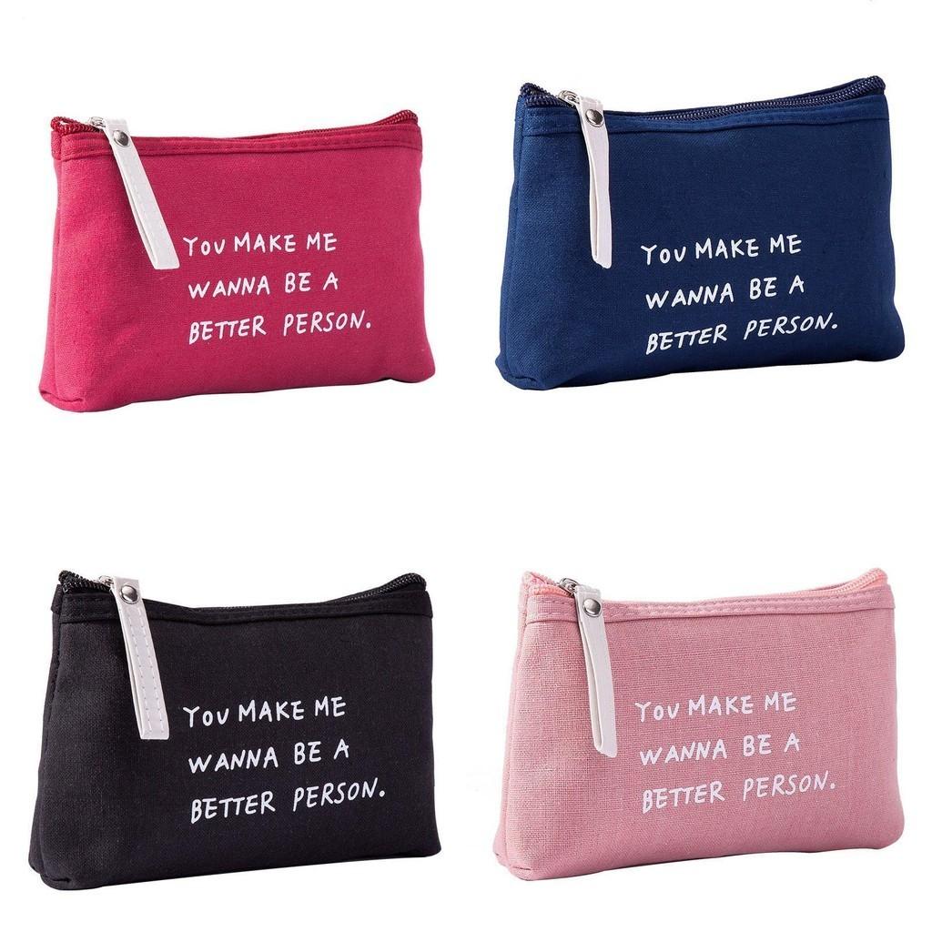 Practical Canvas Alphabet Cosmetic Bag Zipper Hand Clutch Modern Simple Wind Coin Phone Case