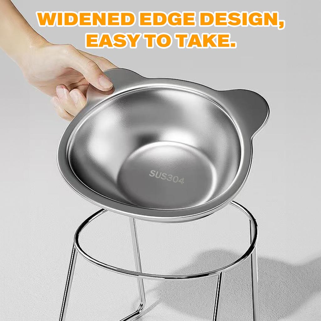 Stainless Steel Cat Bowl with Stand Anti Cervical Spondylosis Pet Raised Food and Water Dish for Cats and Dogs Dual Use Feeder