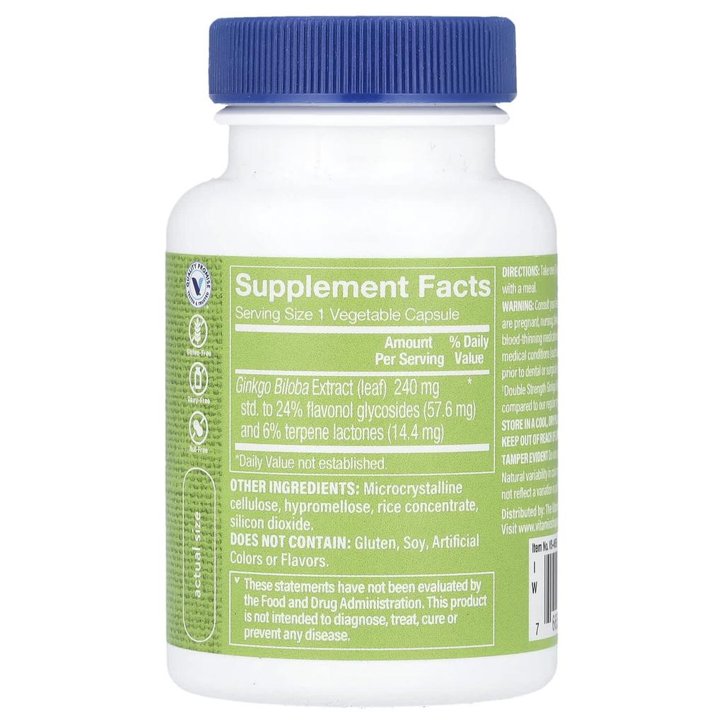 the Vitamin Shoppe Ginkgo Biloba Extract, Double Strength, 240 Mg, 60 Veggie Capsules