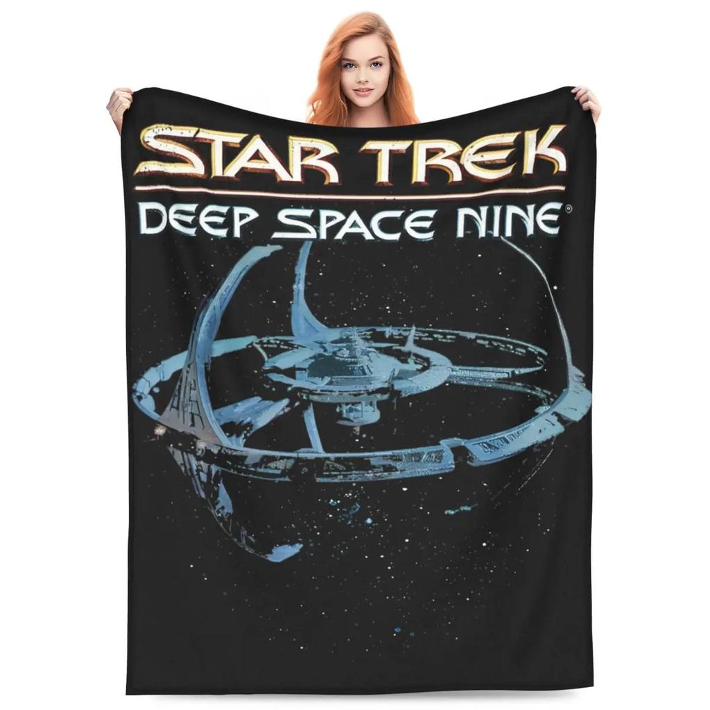 Deep Space Nine Flannel Throw Blanket with Station Logo Warm Plush Quilt for Bed or Couch xcm