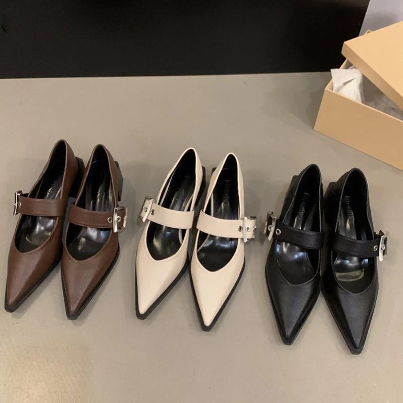 Spring Pointed Toe Women Mary Jane Shoes Fashion Thick Heel Shoes Ladies Elegant Dancing Party Dress Pumps