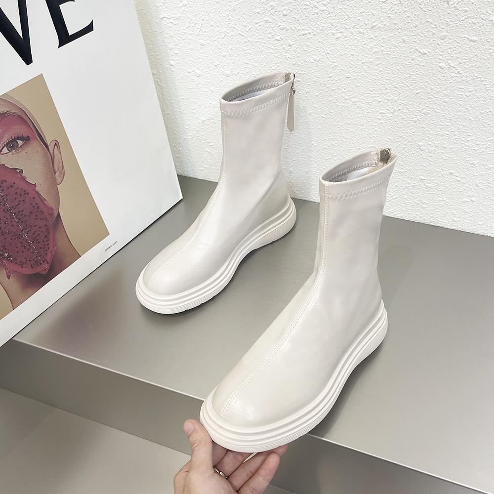 Весна и осень 2025 Новые ботинки на платформе Женские ботинки Мартин Белые одинарные ботинки Узкие ботинки Женские ботинки Челси Женские короткие ботинки