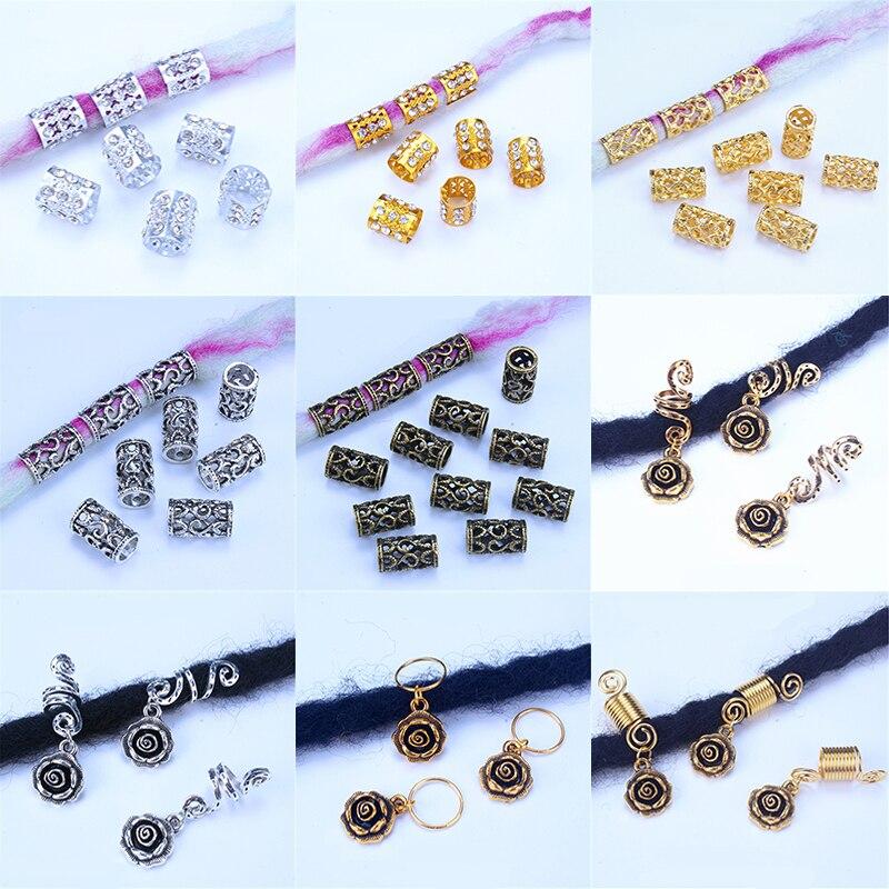 5 шт./лот, золотистые, серебряные косы для волос, бусины для бороды, инструменты для укладки волос, дреды, заколки для волос, кольца, аксессуары для волос для женщин