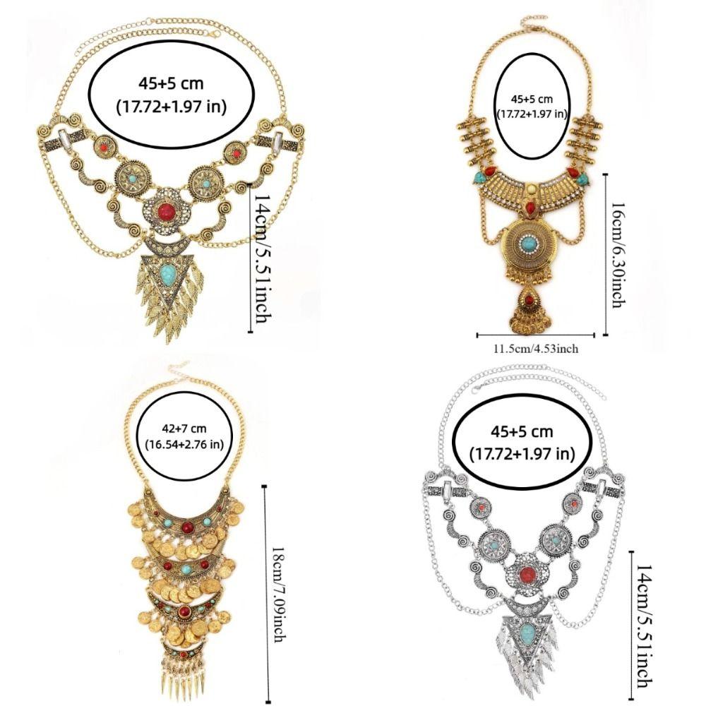 Colorful Stone Bohemia Tassel Necklace Vintage Sweater Chains Fashion Tibetan Metal Necklace  Gifts