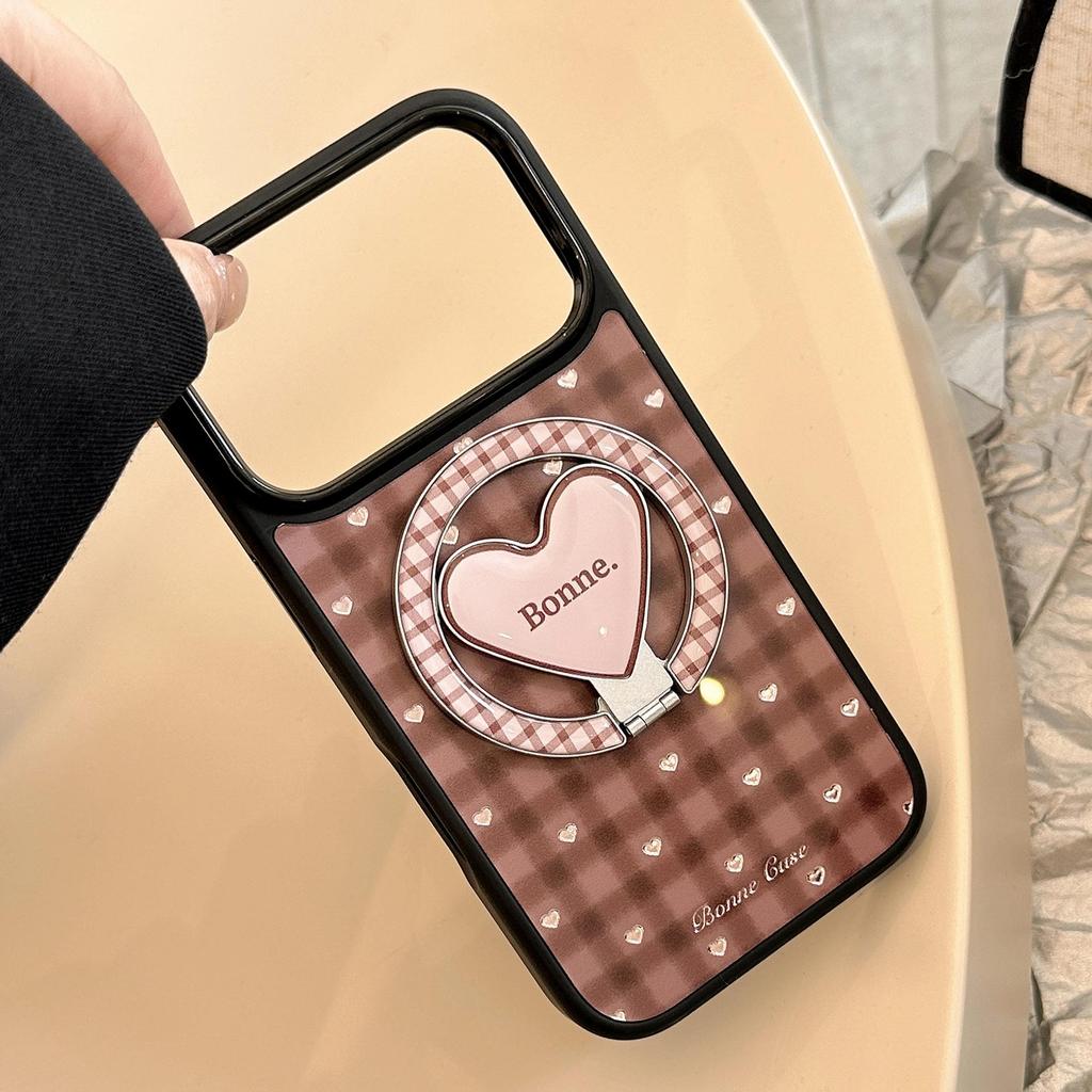 Коричневый чехол-подставка в форме сердца для iPhone 15, iPhone 16, iPhone 17 Pro Max