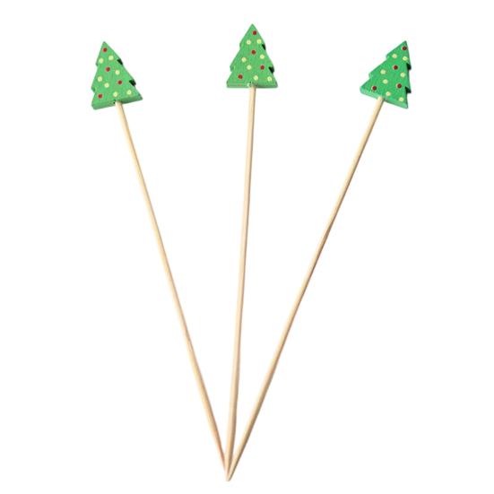 100PCS Cocktail Picks, Christmas Theme Disposable Fruit Tags, Bamboo Food Picks Toothpicks, for Fruits Desserts Cocktails Burgers