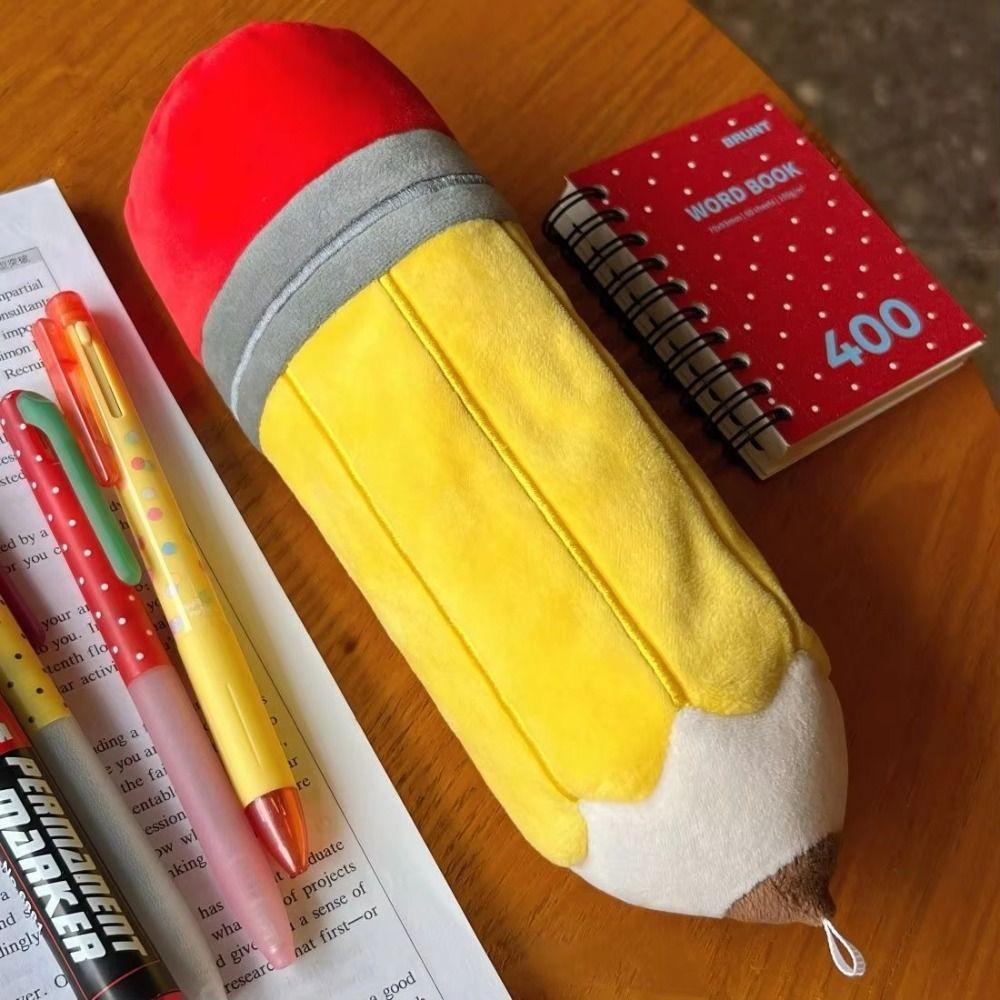 Large Capacity Plush Pencil Case Kawaii Stationery Bag Portable Pencil Shaped Bag Makeup Bag