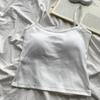 Хлопковый топ-майка в корейском стиле с чашечками - Облегающий однотонный красивый топ-майка на бретельках